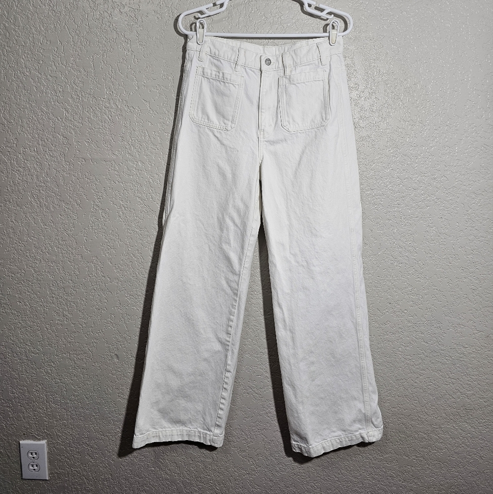 Arket Solid White Wide Leg Jeans